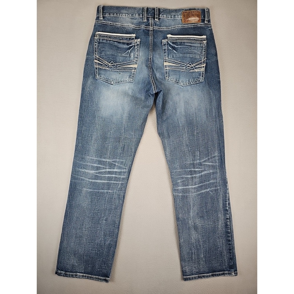 Axe & Crown Jeans Mens 33x30 Relaxed Straight Whiskered Embroidered Heavy Stitch - Picture 4 of 7